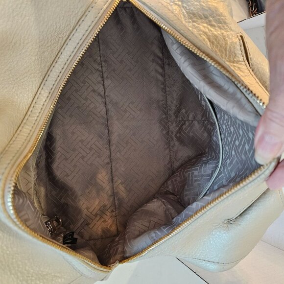 Cole Hahn Genuine Gold Pebbled Leather Large Hobo Shoulder Designer Bag Purse - Picture 9 of 16